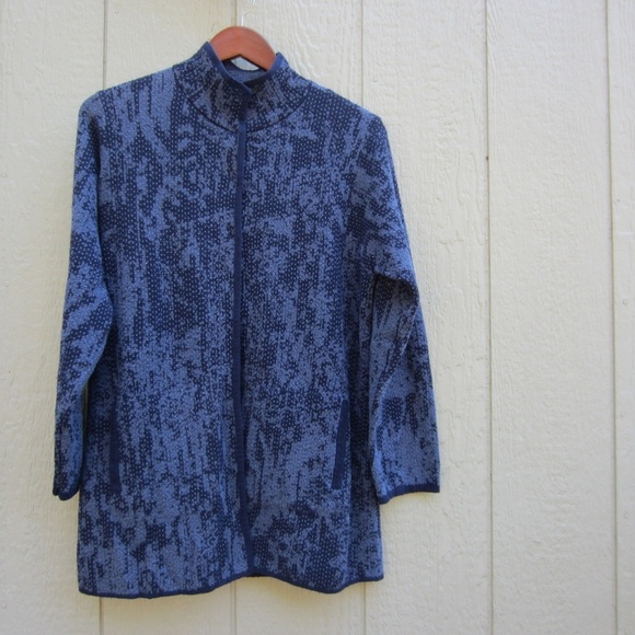 J Jill Pure Jill Cardigan Women's S  Long Blue Knit Patchwork Snap Front Pockets - Picture 1 of 16